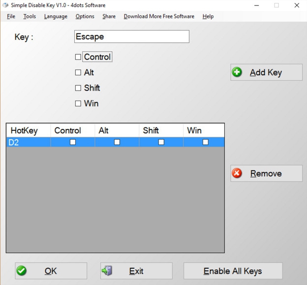 โปรแกรมปรับแต่งคีย์บอร์ด Simple Disable Key