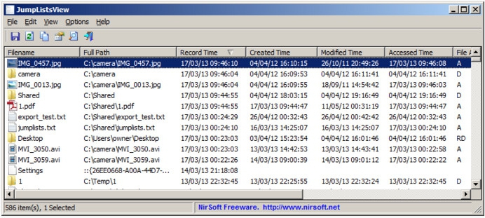โปรแกรมดูประวัติการเปิดไฟล์ โฟลเดอร์ JumpListsView