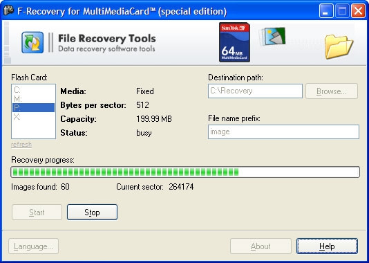 โปรแกรมกู้ไฟล์มัลติมีเดีย F-Recovery for MultiMediaCard โปรแกรมกู้ไฟล์มัลติมีเดีย F-Recovery for MultiMediaCard