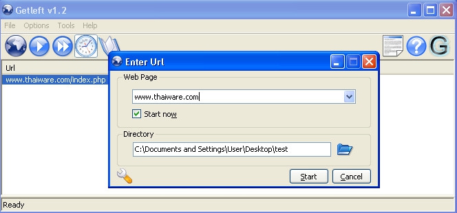 โปรแกรมโหลดเว็บไซต์ Getleft