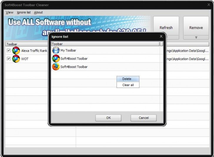 โปรแกรมลบปลั๊กอินเว็บเบราว์เซอร์ Soft4Boost Toolbar Cleaner