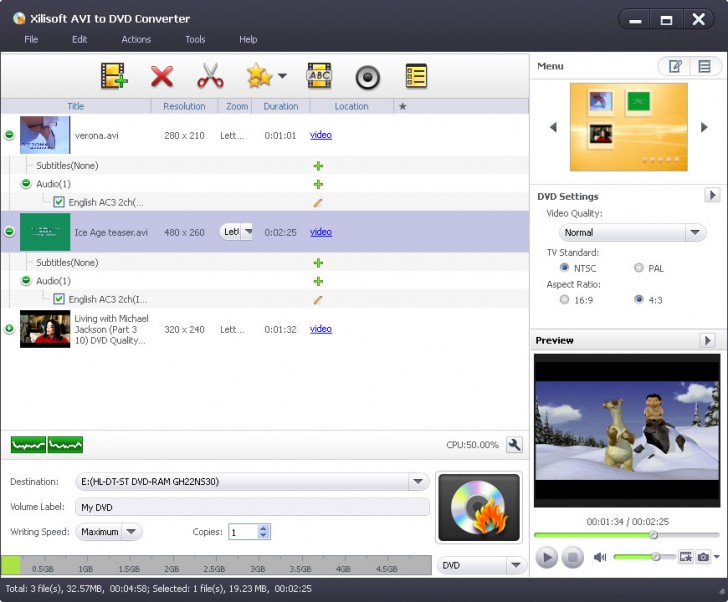  โปรแกรมแปลงไฟล์ Xilisoft AVI to DVD Converter 
