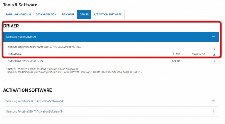 ไดร์เวอร์ฮาร์ดดิสก์ Samsung SSD