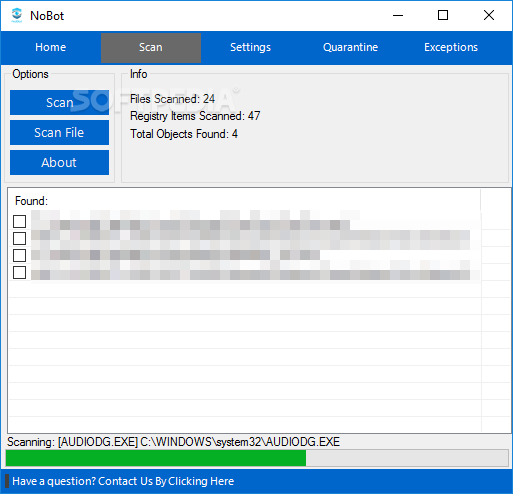 NoBot (โปรแกรม NoBot ตรวจจับ และลบสปายแวร์ และ มัลแวร์ ฟรี) : 