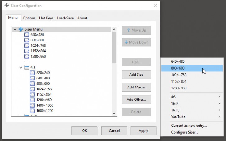 โปรแกรมปรับขนาดหน้าต่าง Sizer
