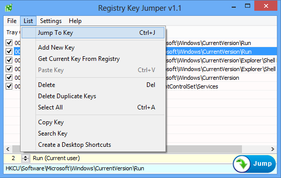 โปรแกรมจัดการไฟล์รีจิสทรี Registry Key Jumper