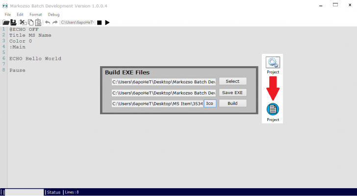 โปรแกรมเขียนโค้ดแบทช์ไฟล์ Markozso Batch Development