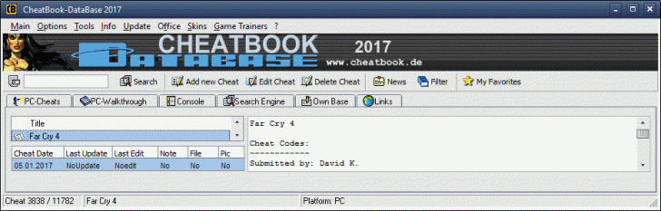 โปรแกรมรวมสูตรเกมส์ CheatBook DataBase