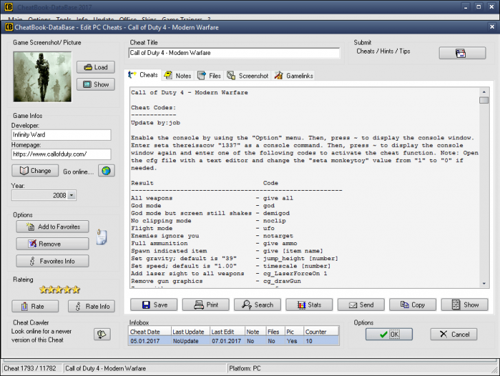 โปรแกรมรวมสูตรเกมส์ CheatBook DataBase