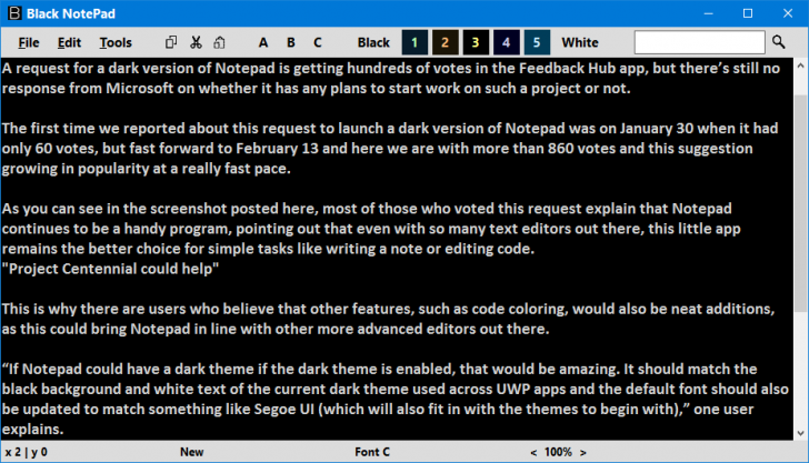 โปรแกรมจัดบันทึกข้อความ Black NotePad