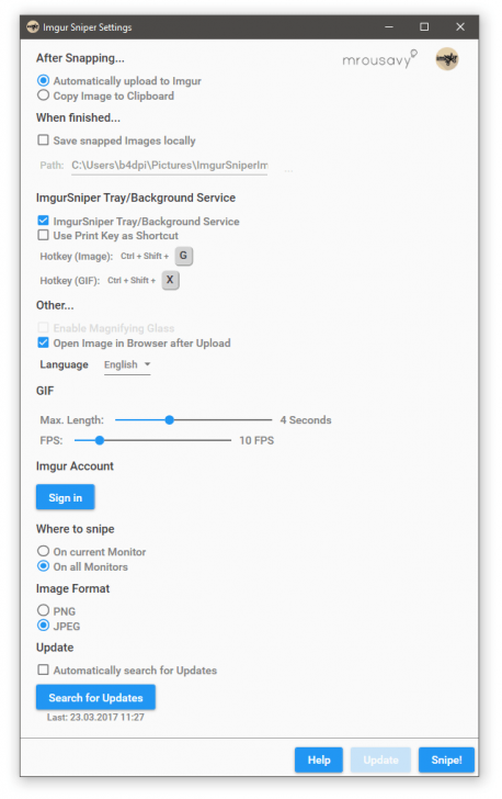 โปรแกรมบันทึกหน้าจอ ImgurSniper