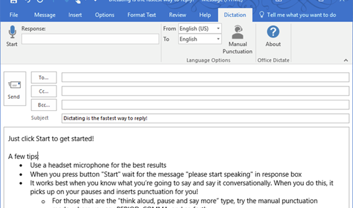 โปรแกรมพิมพ์ด้วยเสียง Microsoft Dictate