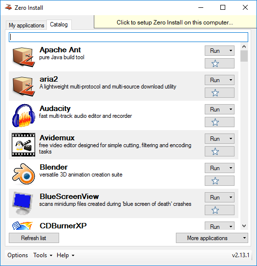 โปรแกรมเปิดโปรแกรมพกพา Zero Install