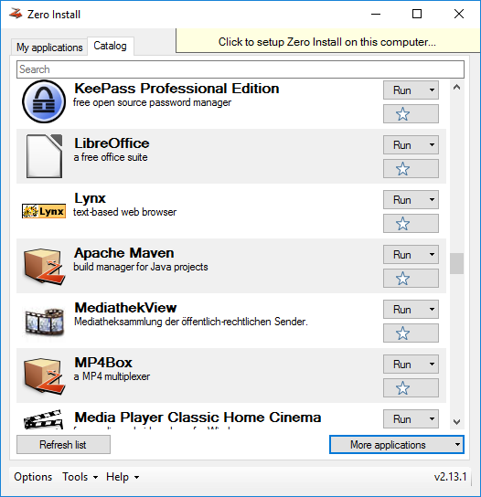 โปรแกรมเปิดโปรแกรมพกพา Zero Install