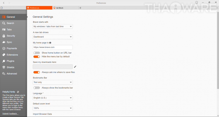 Brave Browser (โปรแกรม Brave Browser ท่องเน็ตเร็วทันใจ ไร้โฆษณา ปลอดภัย ใช้ฟรี) : 