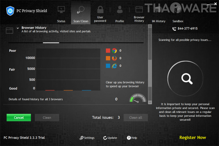 โปรแกรมลบข้อมูลส่วนตัว ลบประวัติการใช้งาน PC Privacy Shield