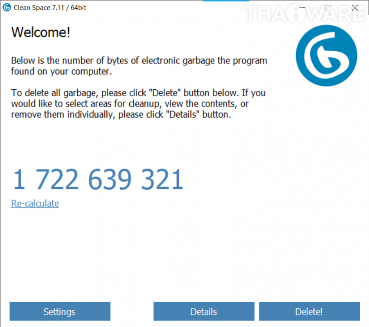 โปรแกรมลบไฟล์ขยะ Clean Space