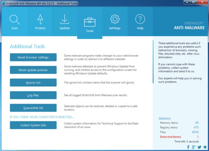 โปรแกรมป้องกันมัลแวร์ GridinSoft Anti-Malware