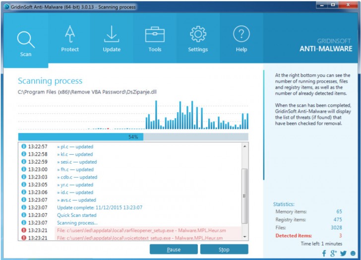 โปรแกรมป้องกันมัลแวร์ GridinSoft Anti-Malware