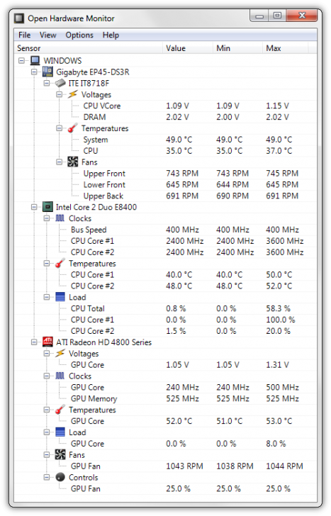 โปรแกรมวัดอุณหภูมิ วัดไฟฟ้า วัดความเร็ว Open Hardware Monitor