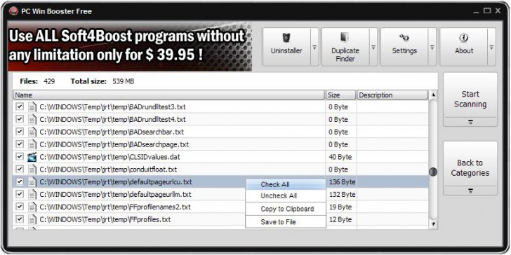 โปรแกรมลบไฟล์ขยะ PC Win Booster Free