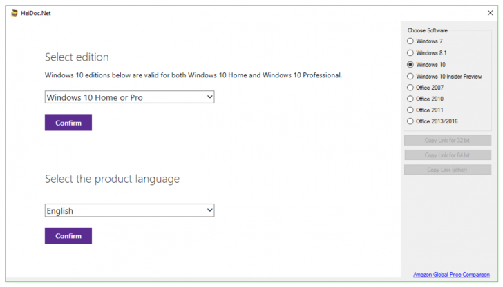 โปรแกรมช่วยดาวน์โหลด Microsoft Windows and Office ISO Download Tool