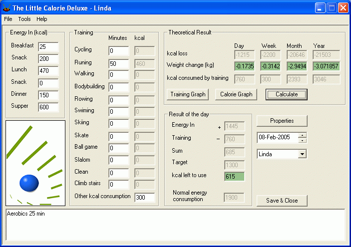 โปรแกรมคำนวณแคลอรี่ The Little Calorie Deluxe