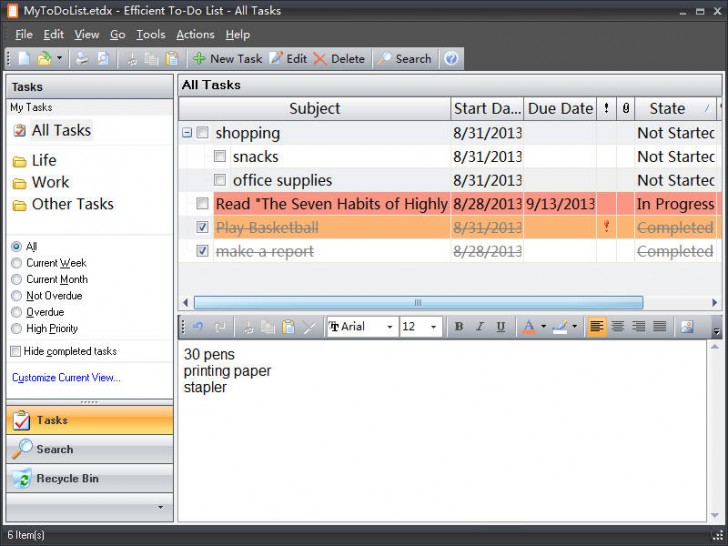 Efficient To-Do List Free (โปรแกรมจัดการตารางทำงาน มีเมนูภาษาไทย ใช้ฟรี) : 