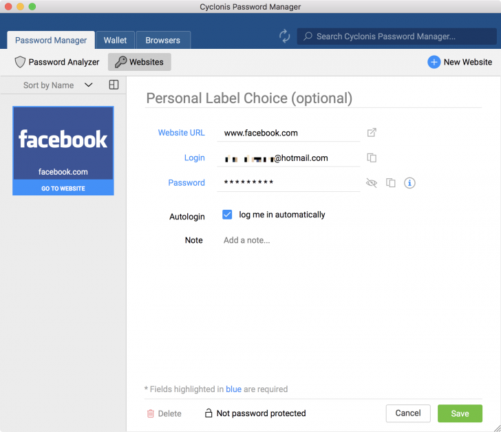 โปรแกรมจัดการรหัสผ่าน Cyclonis Password Manager