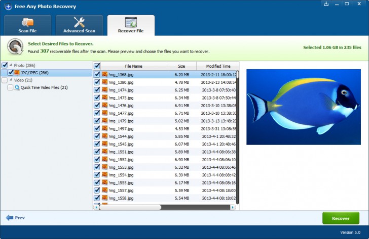 โปรแกรมกู้ไฟล์รูปภาพ Free Any Photo Recovery