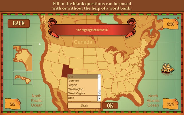 Simple States Lite (โปรแกรม Simple States Lite เรียนรู้ ภูมิศาสตร์ รัฐของสหรัฐ บน Mac) : 