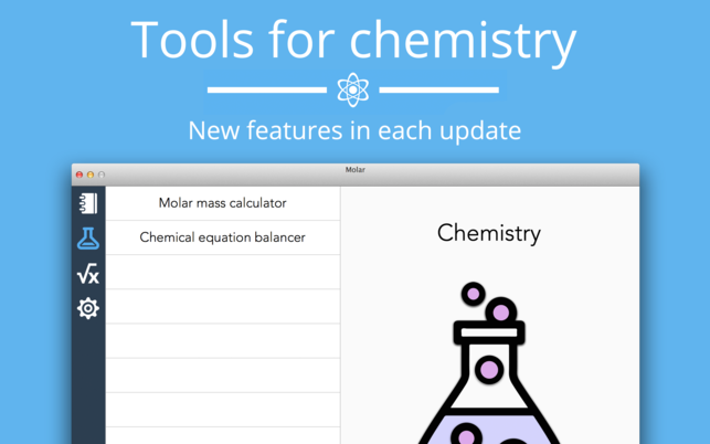 Molar (โปรแกรม Molar เครื่องมือ อ้างอิง เคมี คณิตศาสตร์ สำหรับการศึกษา บน Mac) : 