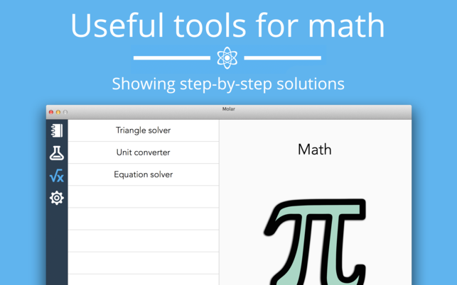 Molar (โปรแกรม Molar เครื่องมือ อ้างอิง เคมี คณิตศาสตร์ สำหรับการศึกษา บน Mac) : 
