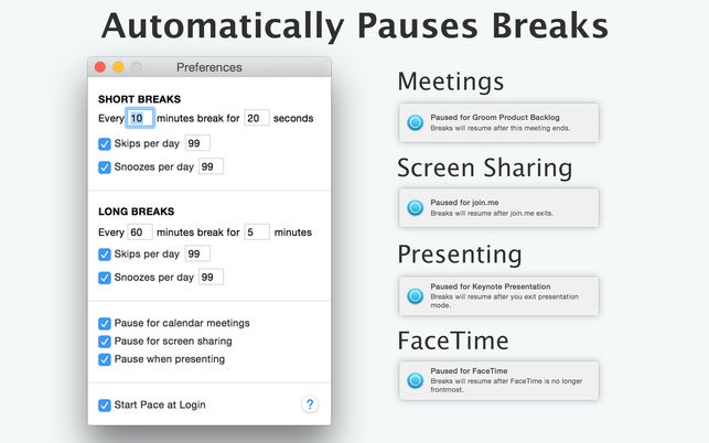 Pace (โปรแกรม Pace พักเบรค ระหว่างทำงาน ระยะสั้น ระยะยาว สำหรับ Mac) : Pace (โปรแกรม Pace พักเบรค ระหว่างทำงาน ระยะสั้น ระยะยาว สำหรับ Mac) :