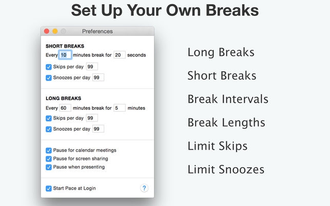 Pace (โปรแกรม Pace พักเบรค ระหว่างทำงาน ระยะสั้น ระยะยาว สำหรับ Mac) : 