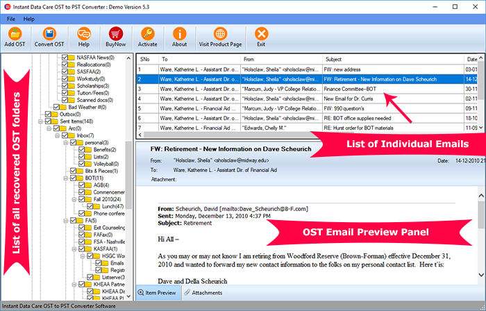 โปรแกรมแปลงไฟล์อีเมล Instant Data Care OST to PST