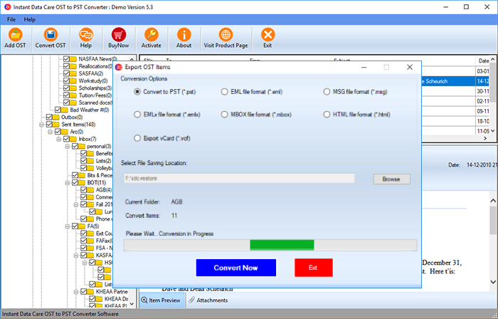 โปรแกรมแปลงไฟล์อีเมล Instant Data Care OST to PST