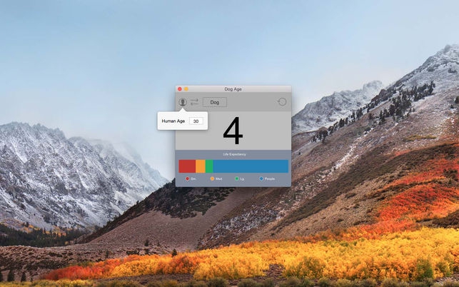 Animal Age (โปรแกรม Animal Age เปรียบเทียบอายุคนกับสุนัขและสัตว์เลี้ยง บน Mac) : 