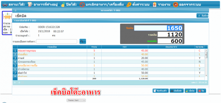 โปรแกรมร้านอาหาร Zaps