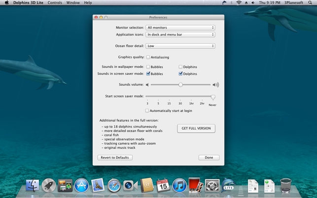 Dolphins 3D Lite (โปรแกรม Dolphins 3D Lite ภาพพื้นหลัง ดำน้ำกับปลาโลมา บน Mac) : 