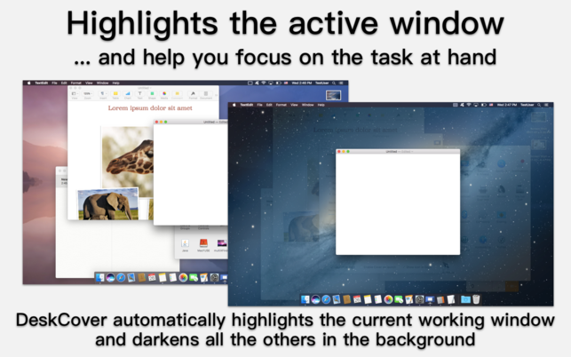 DeskCover (โปรแกรม DeskCover คลุมหน้าจอ ซ่อนไอคอน โฟกัสงานปัจจุบัน บน Mac) : 
