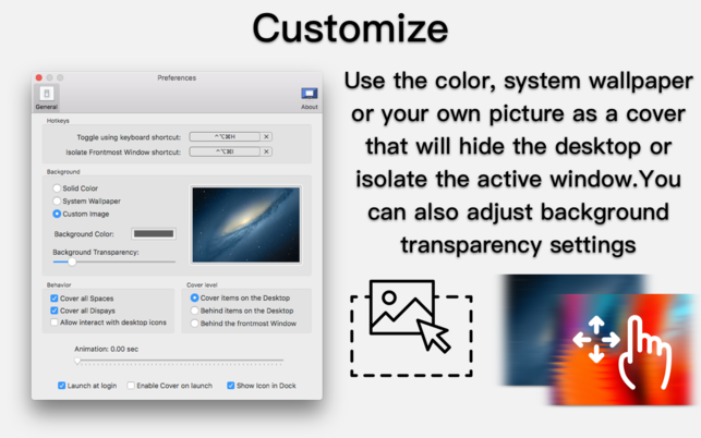 DeskCover (โปรแกรม DeskCover คลุมหน้าจอ ซ่อนไอคอน โฟกัสงานปัจจุบัน บน Mac) : 