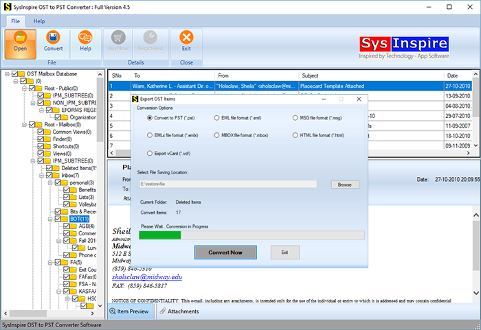 โปรแกรมดูแลจัดการไฟล์อีเมล SysInspire โปรแกรมดูแลจัดการไฟล์อีเมล SysInspire