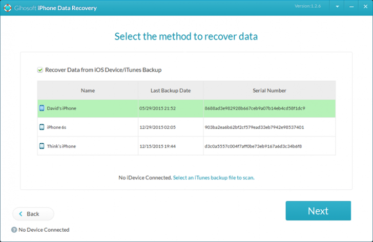 Gihosoft iPhone Data Recovery Free (โปรแกรมกู้ข้อมูลจาก iPhone บน PC ใช้ฟรี) : 