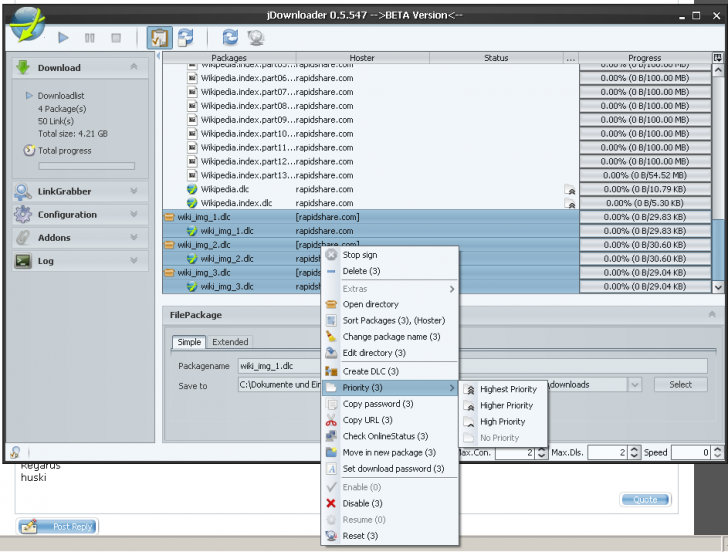 โปรแกรมช่วยดาวน์โหลด JDownloader