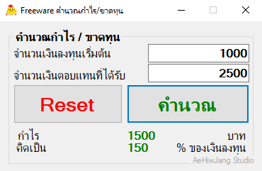 โปรแกรมคำนวณกำไรและขาดทุน Profit and Loss Calculator