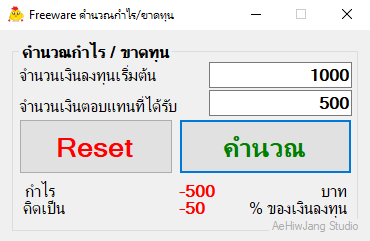 โปรแกรมคำนวณกำไรและขาดทุน Profit and Loss Calculator