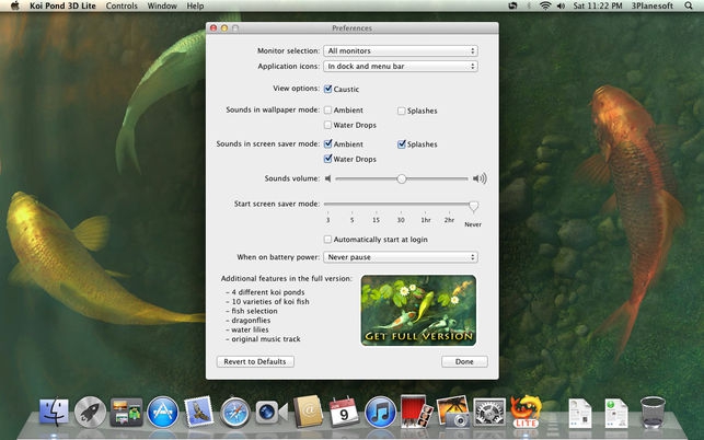 Koi Pond 3D Lite (โปรแกรม Koi Pond 3D Lite บ่อปลาคาร์ฟ พื้นหลัง พักหน้าจอ บน Mac) : 