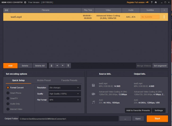 โปรแกรมแปลงไฟล์วิดีโอ GOM Encoder