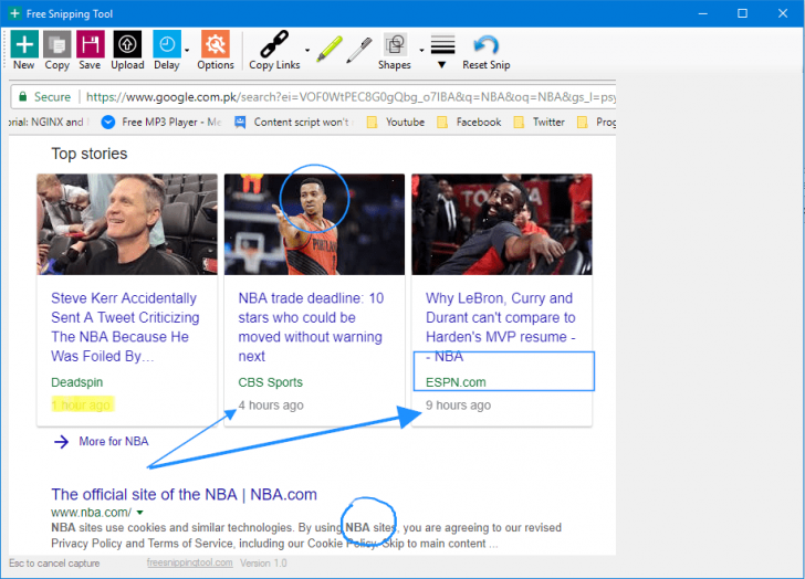 โปรแกรมจับภาพหน้าจอ Free Snipping Tool